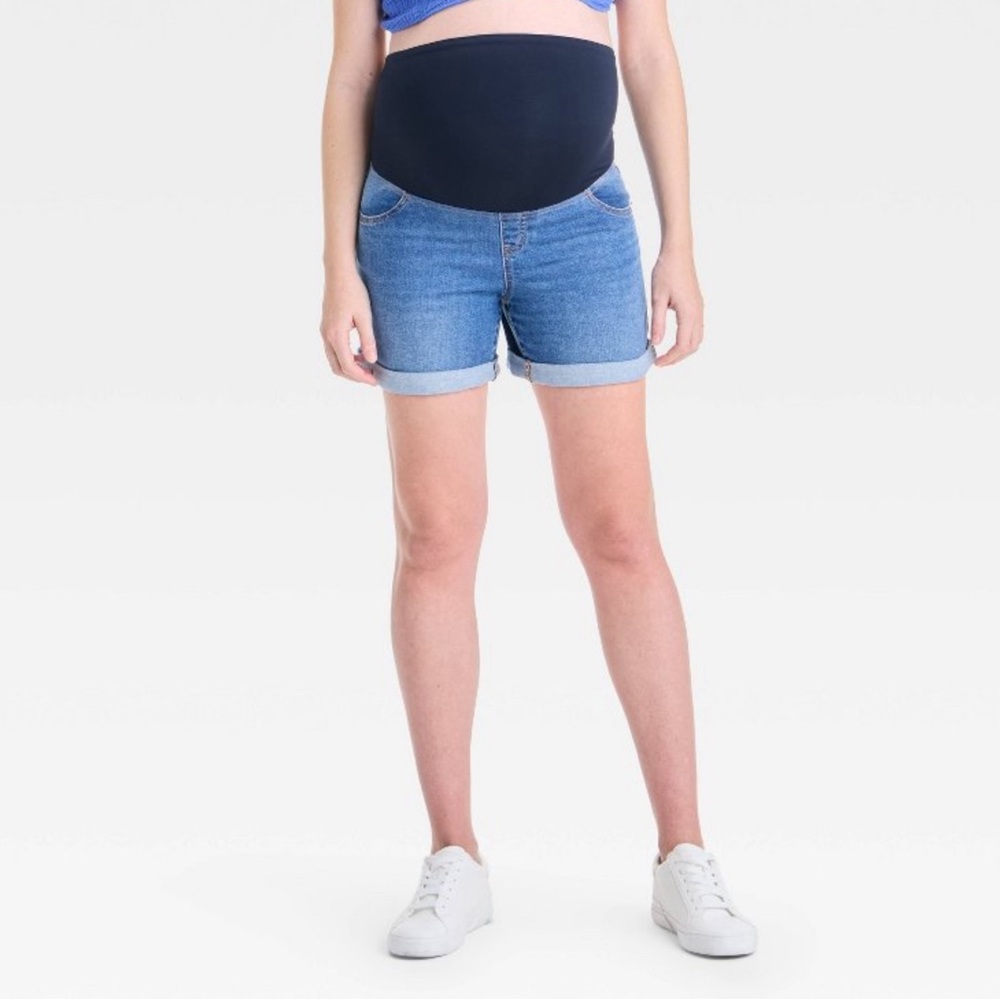 Over Belly High-Rise Maternity Jean Shorts - Isabel Maternity medium wash 5”